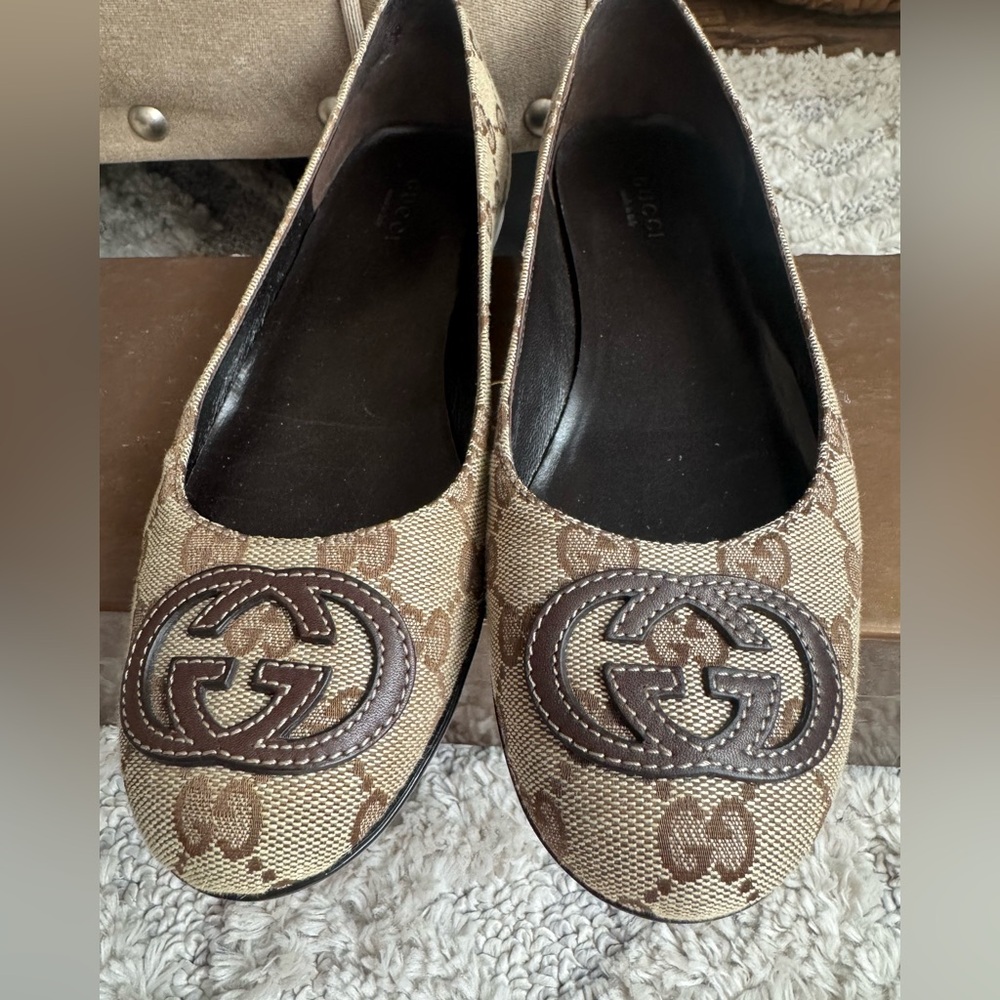 Gucci Lifford Ballet Flats - Tan/Brown GG logo - Picture 2 of 2